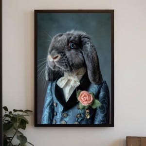Gray Holland Lop Canvas Print, Victorian Bunny Painting, Vintage Rabbit Wall Art, Framed Nursery Decor, Ready to Hang