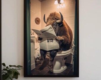 Funny Bison Bathroom Art | Newspaper Toilet Canvas Print