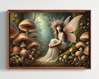 Forest Fairy Canvas Print | Whimsical Mushroom Fantasy Wall Art