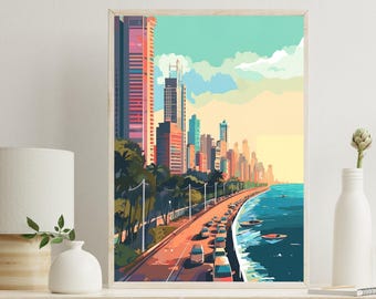 Mumbai India Art Print | Colorful Bombay Landscape, Indian Wall Decor
