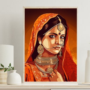 Indian Woman Print | Indian Woman Painting | Indian print | Indian wall art poster | Indian wall art | Indian wall decor, India Decor
