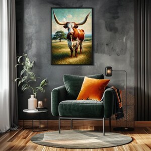 a living room with a couch and a painting on the wall