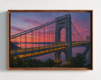 George Washington Bridge Sunset Canvas Art, NYC Skyline Print