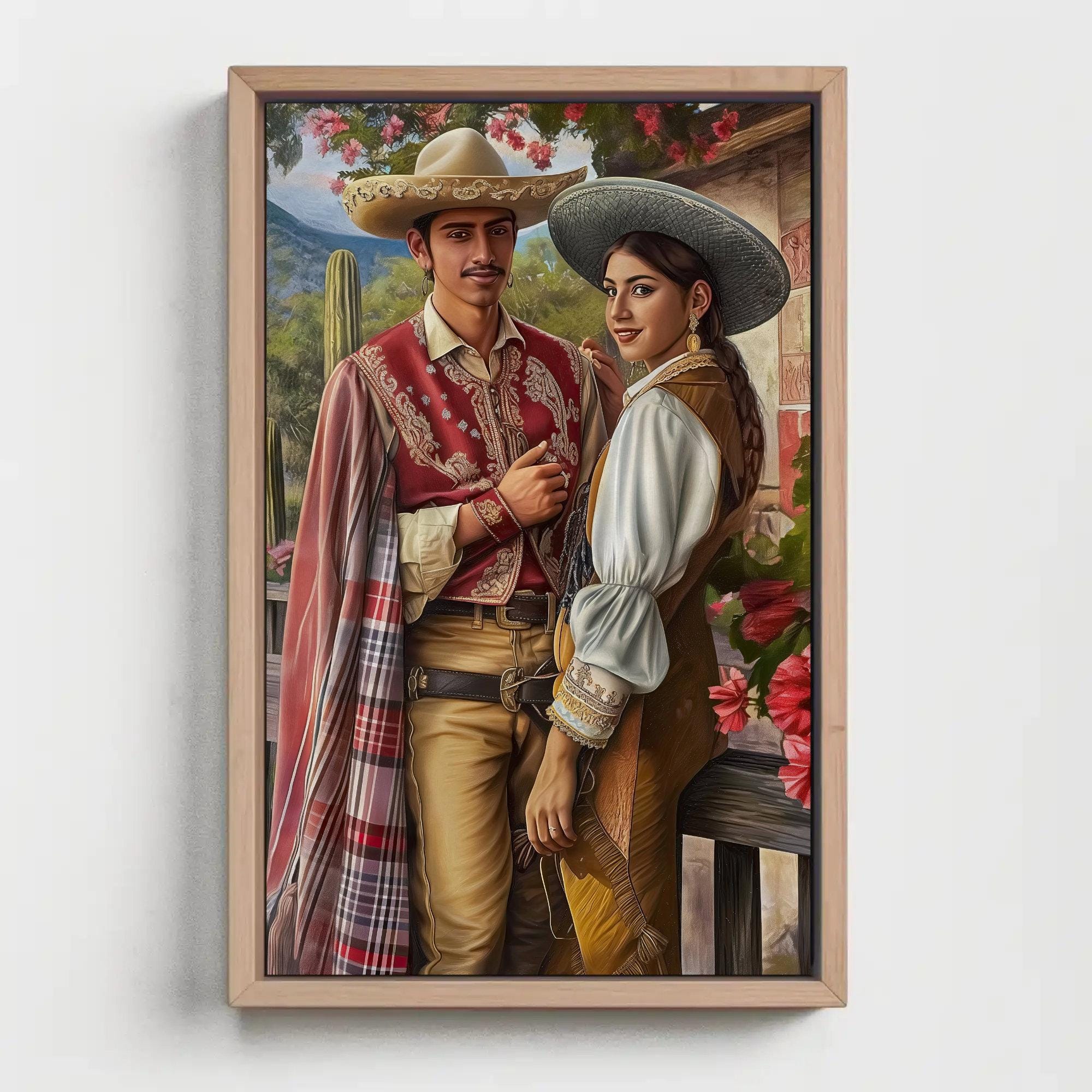 Mexican Jaripeo Couple Canvas Print, Extra Large Cowboy Wall Art