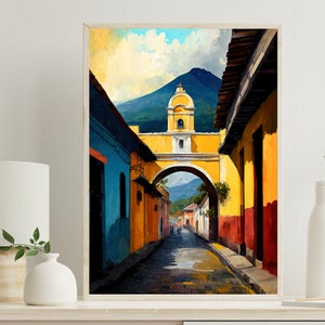 Antigua Guatemala Travel Poster Large Canvas Guatemala Travel Prints Vibrant Wall Art Antigua Guatemala Prints Guatemalan Art Gift