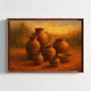 Canvas Afrikaans aardewerk, tribal vaasstilleven