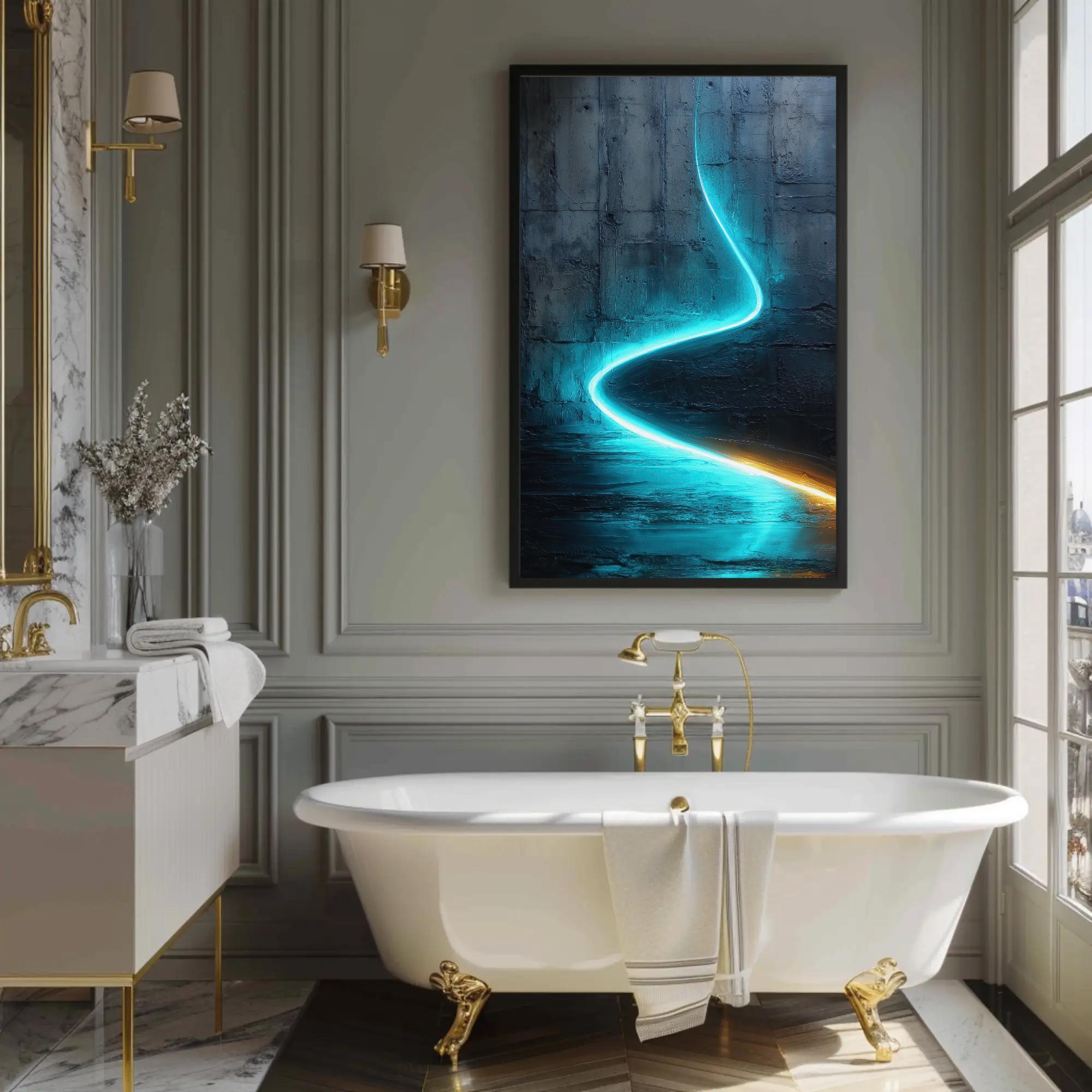Cyan Blue Luminous Line Art, Industrial Texture Canvas Print - Etsy