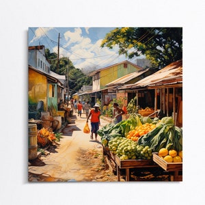 African Vegetable Market Painting, African Decor, African Street ArtWork, African Painting, Black Art, Jamaica Print