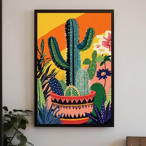 Modern Cacti Canvas Print, Mexican Wall Art, Minimalist Desert Decor, Vibrant Cactus Artwork, Boho Southwestern Home Decor, Ready to Hang