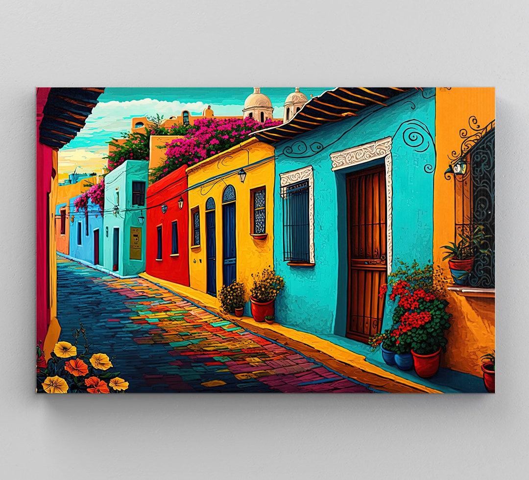 Mexican Village Painting Mexican Art Prints Mexican Art Etsy