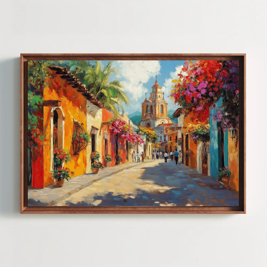 Colorful Mexican Street Canvas | Puerto Vallarta Wall Art | Vibrant ...