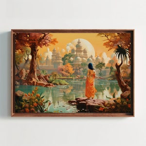 Beautiful Indian Fantasy City Modern Print | Extra-large Wall Art | Desi Art | South Asian Art I Indian Art | Canvas Print | Antarmada Art