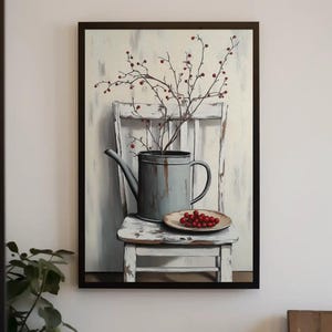Rustic Farmhouse Canvas Wall Art, Vintage Floral Painting, Country Wildflower Print for Living Room or Kitchen Decor