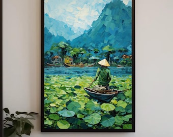 Vietnam River Landscape Canvas Print, Vietnamese Art