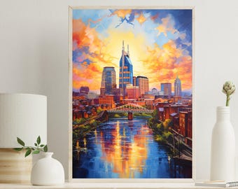 Nashville Cityscape Canvas Print, Colorful Skyline Wall Art