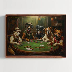 Dogs Playing Poker Canvas Print - Classic Oil Style Animal Painting - Extra Large Humorous Wall Art for Game Room, Bar, or Dog Lover’s Decor