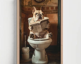 Funny Bulldog Bathroom Canvas Print | Toilet Humor Wall Art
