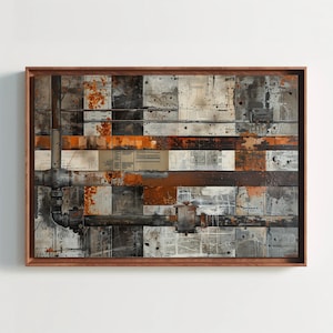 Industrial Steel Beams Canvas Print – Rusted Pipes Mixed Media Wall Art