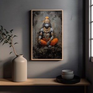 Lord Hanuman Meditating Wall Art Bajrangabali Large Canvas Decor Hindu ...