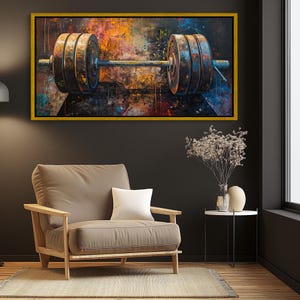 Barbell Vibrant Gym Motivation Wall Art | Framed & Unframed Options | Canvas Print for Home Gym, Man Cave, Fitness Decor, Ready to Hang