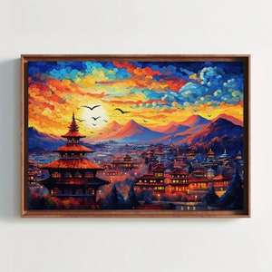 Kathmandu Nepal Colourful Print | Nepali Home Decor | Nepal Wall Art Canvas | Himalayan Art | Nepal Travel Wall Art | Nepalese Decor