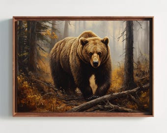 Grizzly Bear Canvas Print, Majestic Forest Wildlife Art
