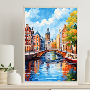 Amsterdam Art Print, Netherlands Art, Amsterdam Poster, Amsterdam Painting, Amsterdam Print, Large Canvas Wall Art