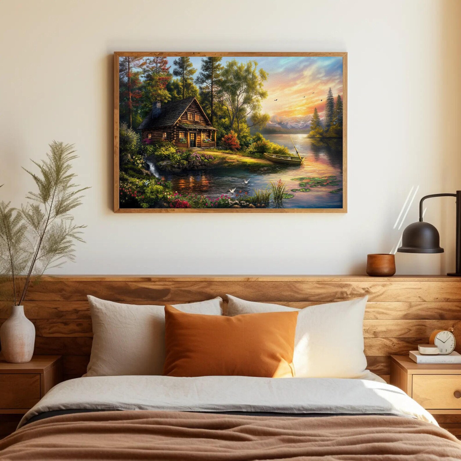 Riverside Cabin Canvas Print, Scenic Landscape Framed Wall Art - Etsy