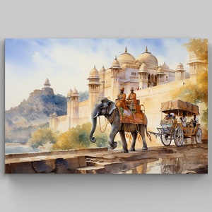 India Landscape Watercolor Wall Art, Large Canvas Print, India Poster, India Painting, India Print, Vintage Style Art, Indian Gift