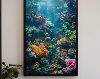 Coral Reef Canvas Print, Vibrant Ocean Art, Framed Wall Decor