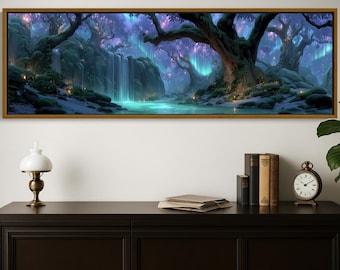 Enchanted Forest Waterfall Canvas Print | Aurora Borealis Landscape