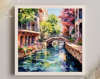 San Antonio Riverwalk Art Print, Texas Travel Poster