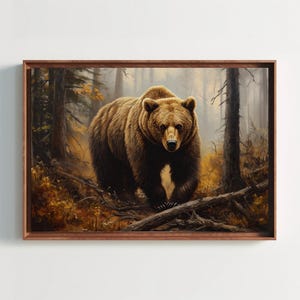 Grizzly Bear Canvas Print, Majestic Wildlife Painting, Forest Animal Wall Art, Rustic Nature Decor for Cabin, Lodge, or Living Room