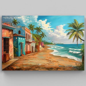 Beach of Puerto Rico Painting, Canvas Print, Puerto Rican Wall Art, Puerto Rico Framed Print, Puerto Rico Gift, Oil Painting Print