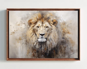 Lion Portrait Painting - Abstract Wildlife Canvas Wall Art