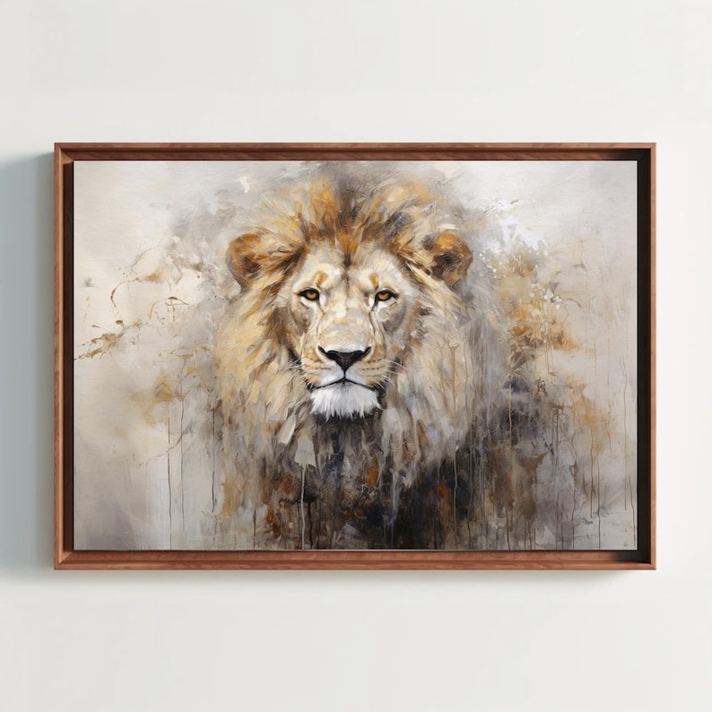 Lion Portrait Painting - Abstract Wildlife Canvas Wall Art image 1