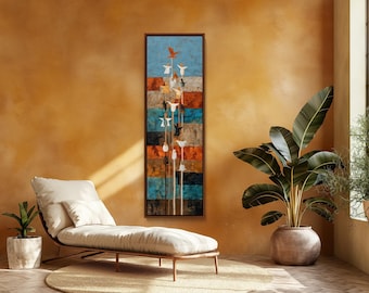 Warli Art Canvas Print, Tall Narrow Indian Tribal Decor