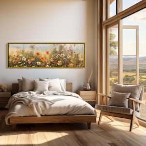 Wildflower Vintage Panoramic Canvas Print | Framed Wall Art | Wildflower Painting | Floral Wall Art | Cottagecore Decor | Ready To Hang