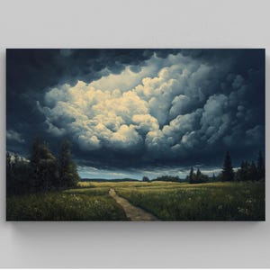 Rainy Dark Cloud Painting Canvas Print | Stormy Sky Wall Art | Moody Nature Artwork | Atmospheric Landscape Decor | Ready to Hang