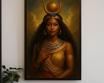 Hathor Goddess Canvas Art, Egyptian Decor, Divine Feminine Portrait