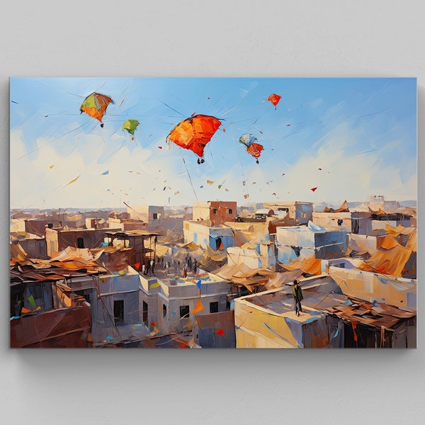 India Colorful Kites Artwork, Pakistan Kite Festival Artwork, South Asian Home Decor, Desi Art, Wall Art, Indian Decor, Pakistani Decor