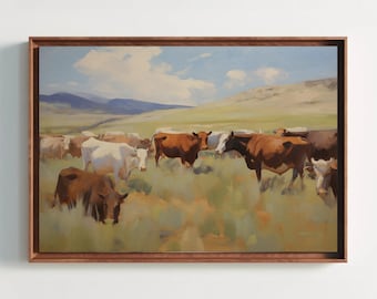 Wyoming Rinder Ölgemälde - Western Landschaft Kunst Leinwand