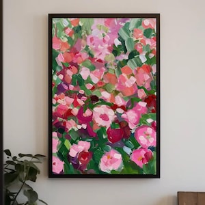 Pink Floral Canvas Art – Modern Botanic Wall Decor, Ready to Hang image 1