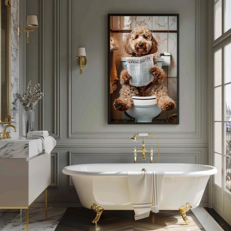Goldendoodle Bathroom Canvas Print – Funny Toilet Humor Art image 4
