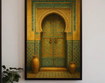 Moroccan Door Art Print | Islamic Geometric Tile Decor