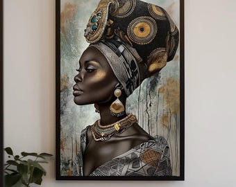 African Woman Graffiti Canvas Art – Urban Black Art Portrait