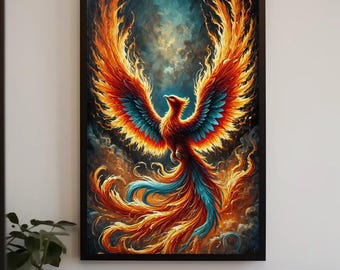 Phoenix Bird Canvas Print, Fiery Abstract Wall Art, Ready to Hang