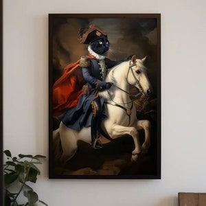 Black Cat Napoleon Style Oil Painting Canvas Black Cat Wall Art Cat Lovers Gift Funny Animal Wall Decor Funny Cat Painting Living Room Art
