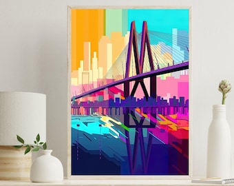 Mumbai Sea Link Canvas Print – Colorful Indian Wall Art