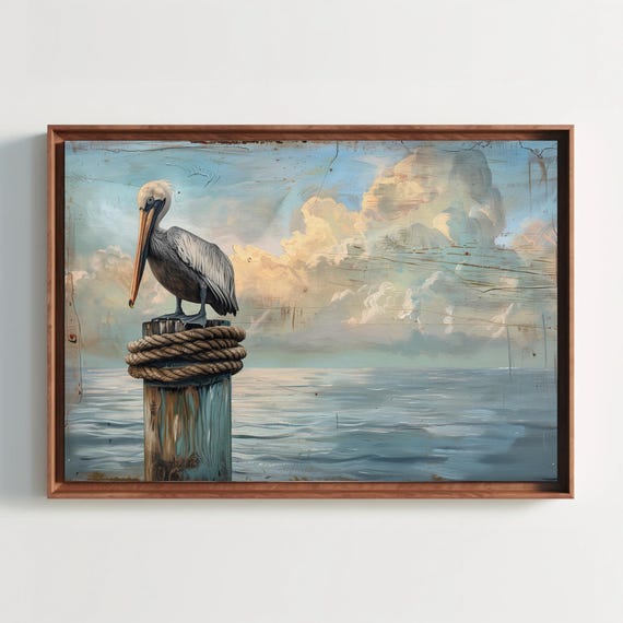 Pelican Canvas Print - Coastal Bird Painting, Nautical Wall Art